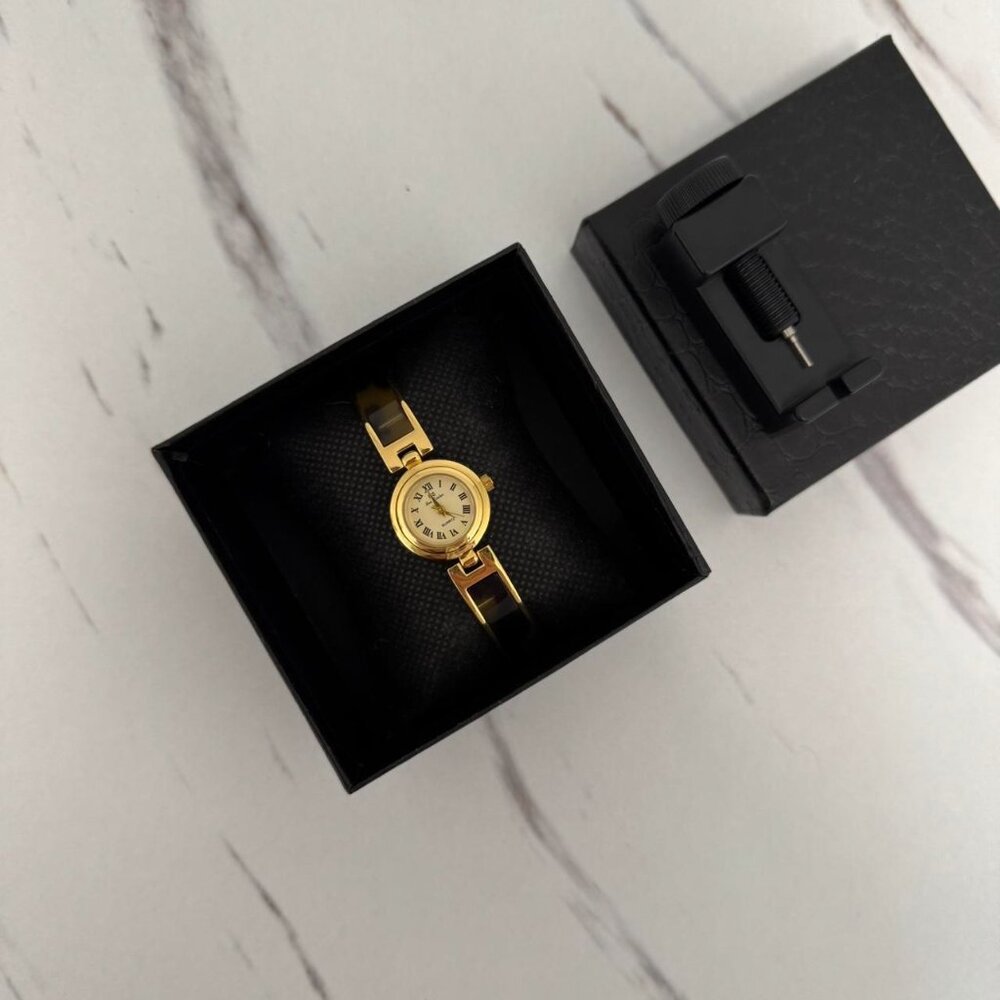 Sku:0188 Retro gold mini watch bracelet with brown‎ Inserts with marble pattern